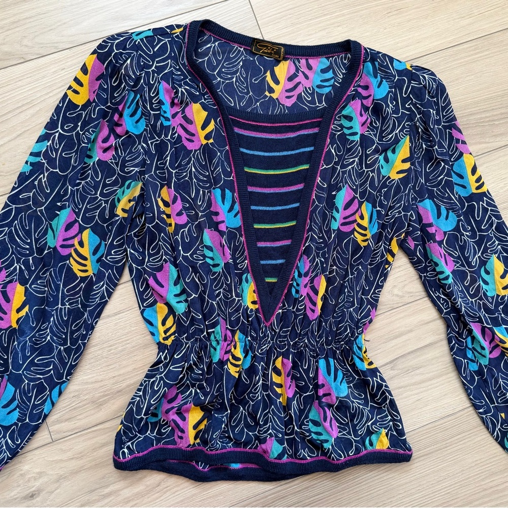 VTG Gibi Roma Tropical Leaf Print 80’s. Lightweight elastic waist SHOULDER PADS